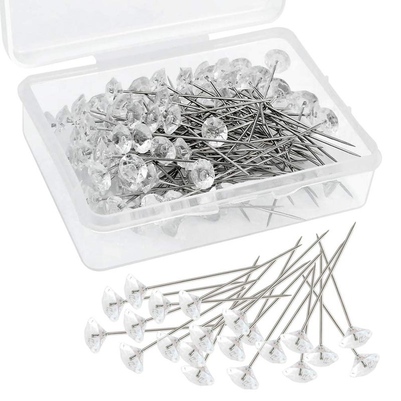Tongcloud 300pcs Flower Pins - Corsages, Wedding Bouquet Pins - Crystal, Floral, Clear (Transparent, 2'') - Image 1